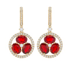 Kiki McDonough 18 Karat Yellow Gold Fire Opal and Diamond Drop Earrings