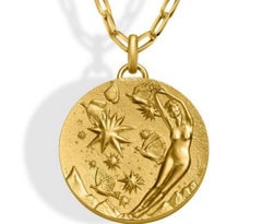 Sky, édition limitée, collier sculpté en bronze plaqué or avec chaîne 