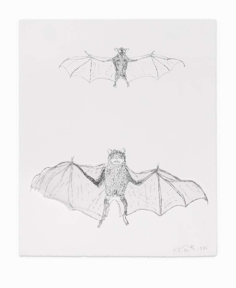 Kiki Smith Collage/Lithograph Various Flying Creatures "bat" Signed Dated