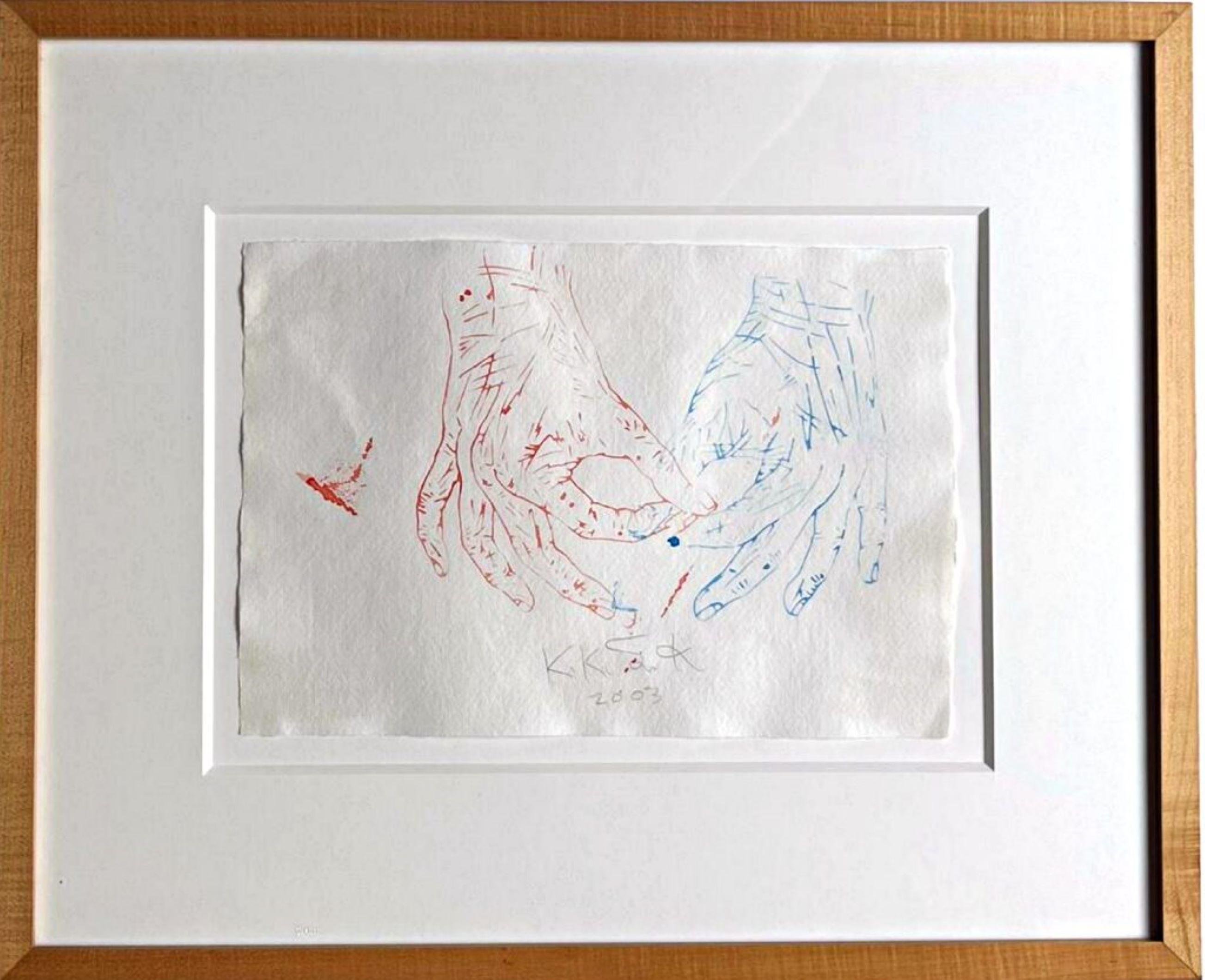Kiki Smith Untitled (Infinity Hands) Monoprint acquerello (unico) firmato Incorniciato 1