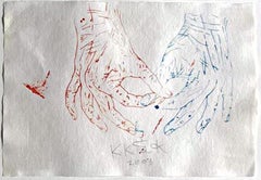 Kiki Smith Untitled (Infinity Hands) Monoprint acquerello (unico) firmato Incorniciato