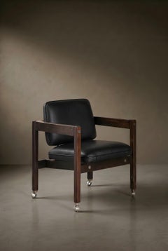 Kiko Armchair by Sérgio Rodrigues, Solid Wood and Black Leather
