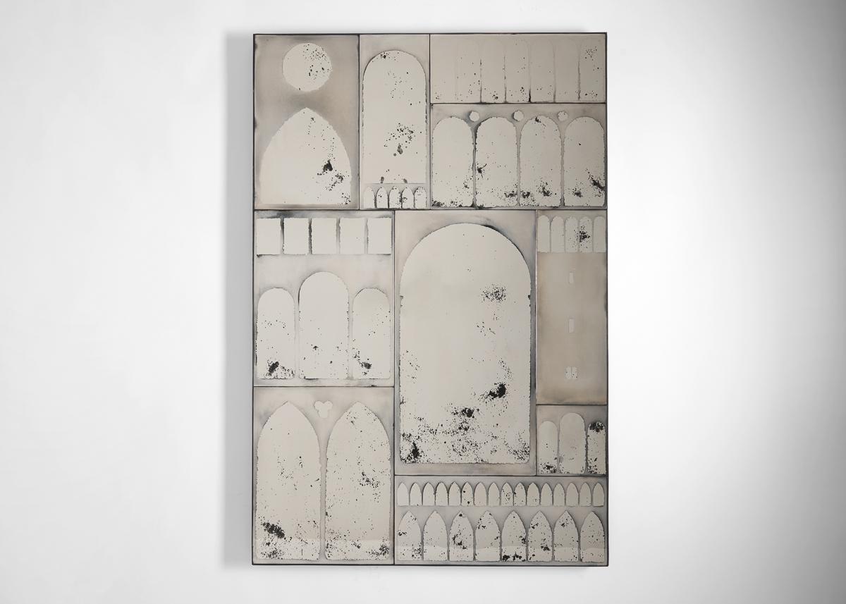 An extraordinary piece, Arches exhibits Kiko Lopez's mastery of the near-forgotten practice of hand-silvering, and his dedication to employing age-old methods to create singular and innovative works of art. With this abstract composition of