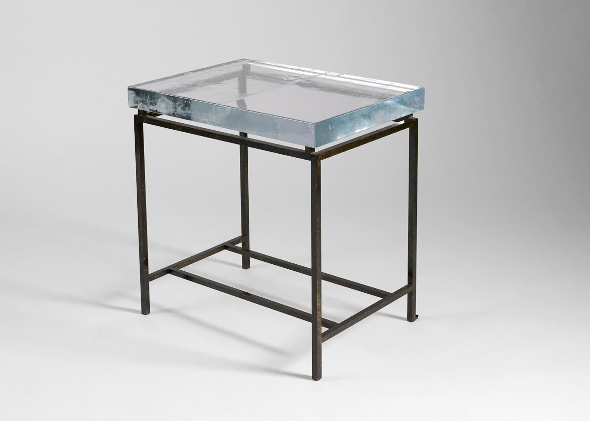 Acier Kiko Lopez, Glaçon, table d'appoint rectangulaire, cristal et acier, France, 2022. en vente