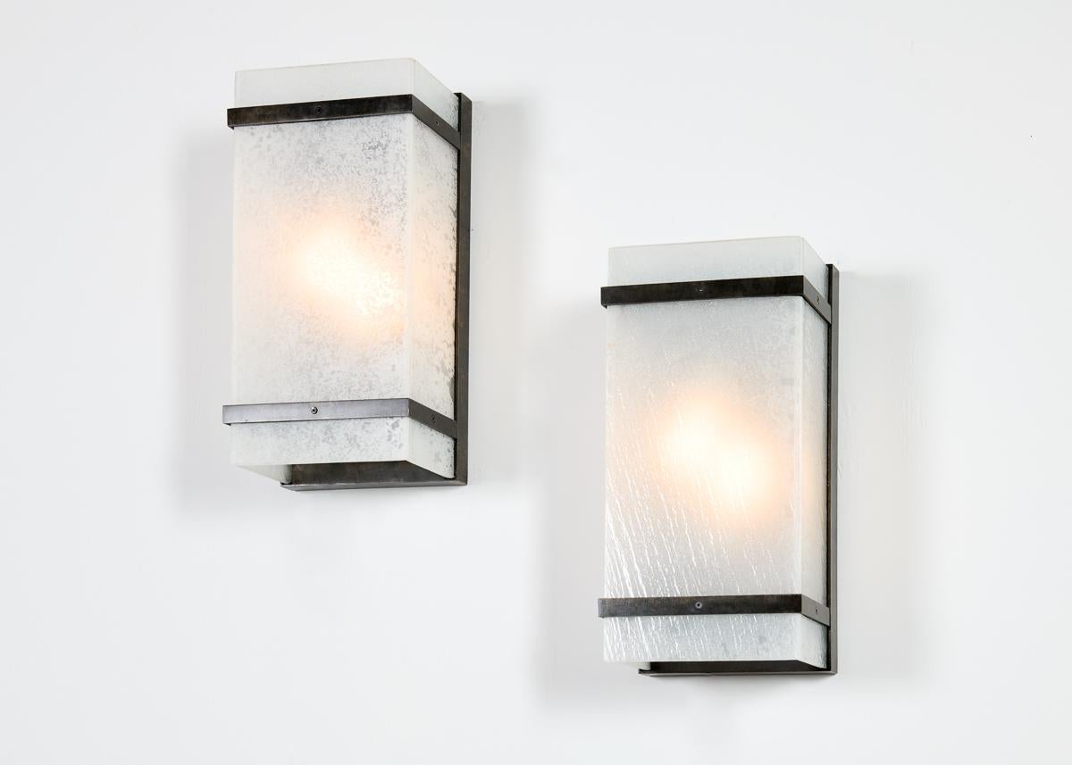 Français Kiko Lopez, Kuba, paire d'appliques murales contemporaines, acier et verre, France, 2023. en vente