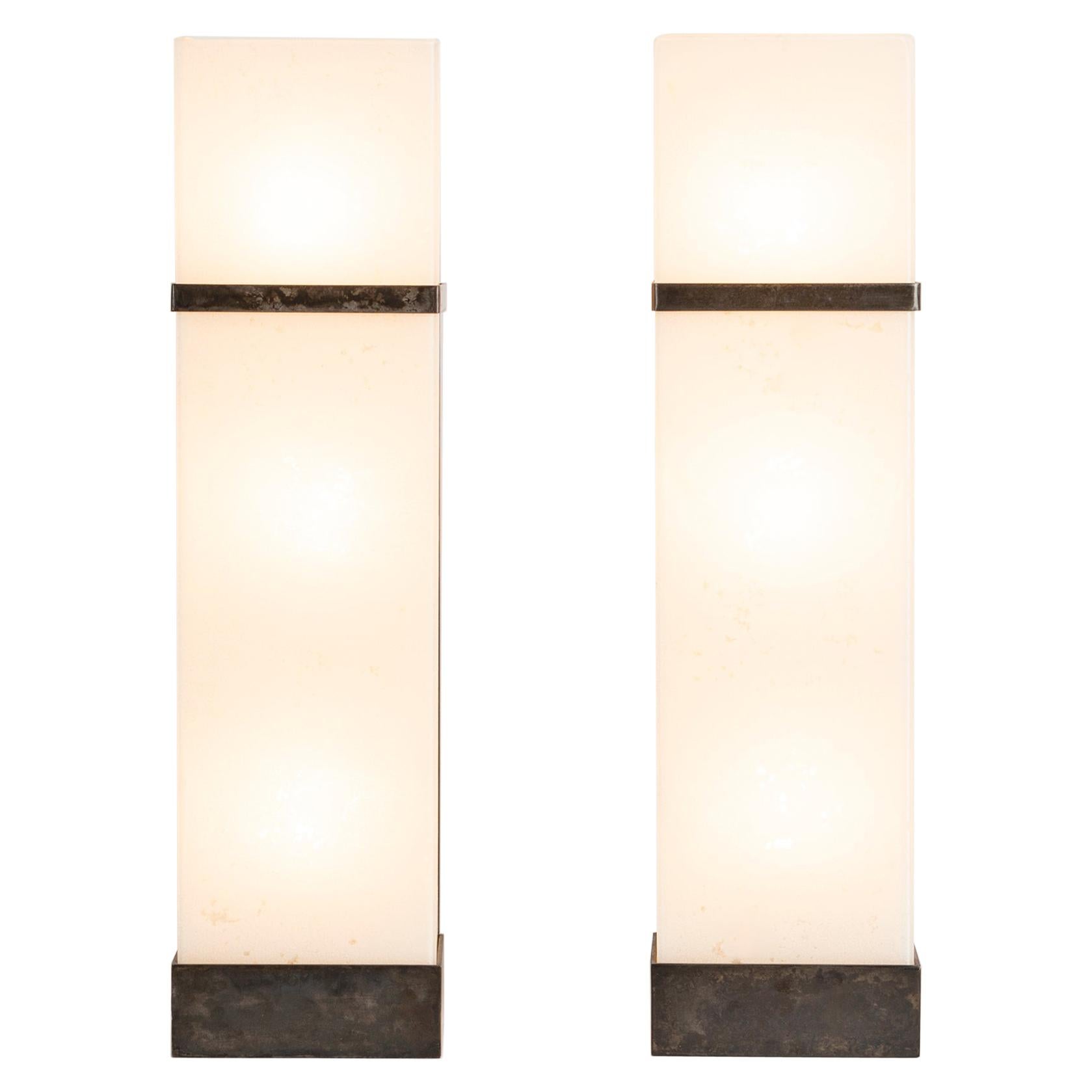 Kiko Lopez, Pair of Rectangular Frosted Sconces, France, 1999