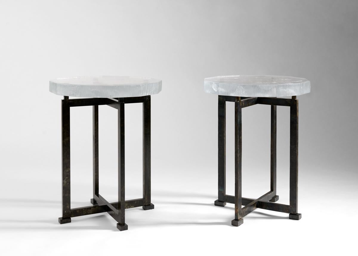 Kiko Lopez, Vesuve, Contemporary Round Side Table, Crystal & Steel, France, 2022 For Sale 6