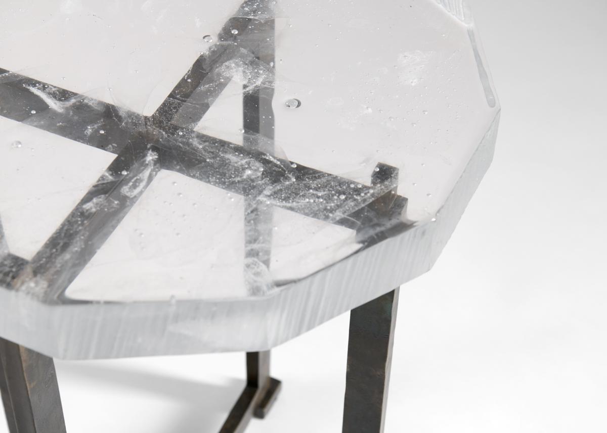 French Kiko Lopez, Vesuve, Contemporary Round Side Table, Crystal & Steel, France, 2022 For Sale