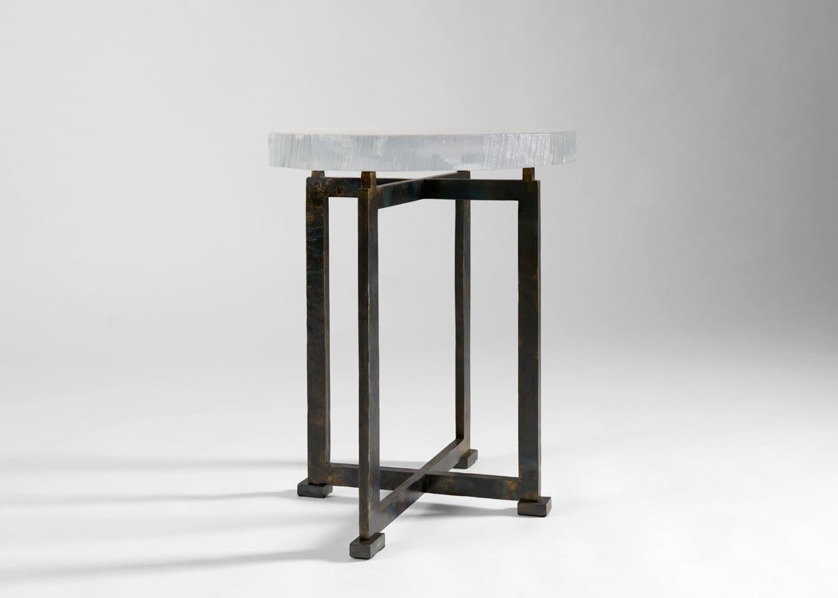 Kiko Lopez, Vesuve, Contemporary Round Side Table, Crystal & Steel, France, 2022 For Sale 1