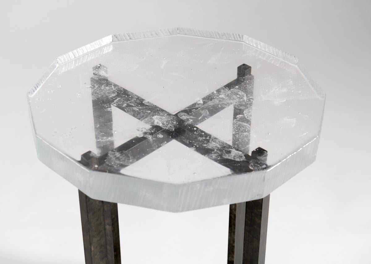 Kiko Lopez, Vesuve, Contemporary Round Side Table, Crystal & Steel, France, 2022 For Sale 3