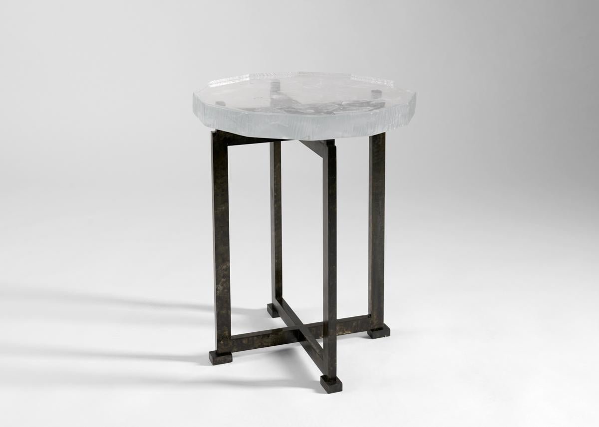 Kiko Lopez, Vesuve, Contemporary Round Side Table, Crystal & Steel, France, 2022 For Sale 5