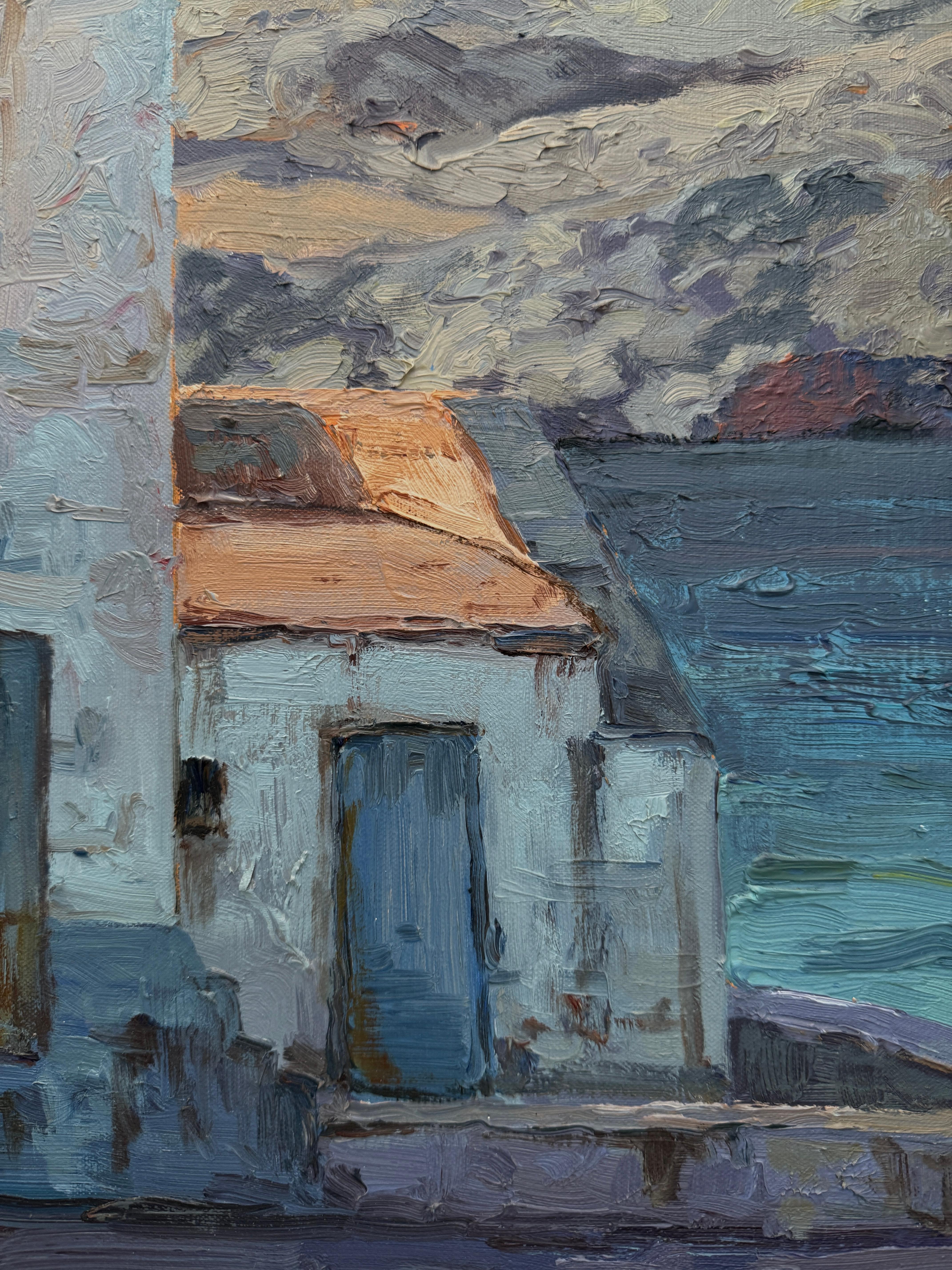 Mediterranean Lighthouse oil on canvas painting art seascape For Sale 1