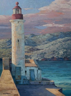 Mediterranean Lighthouse oil on canvas painting art seascape