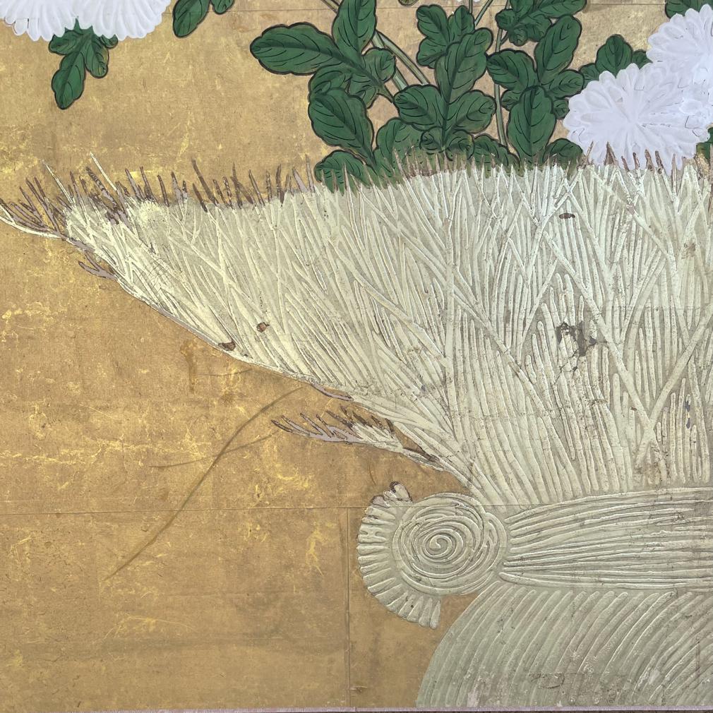 Kiku to Hagi Byobu, stile scuola Rinpa, periodo Edo. in vendita 5