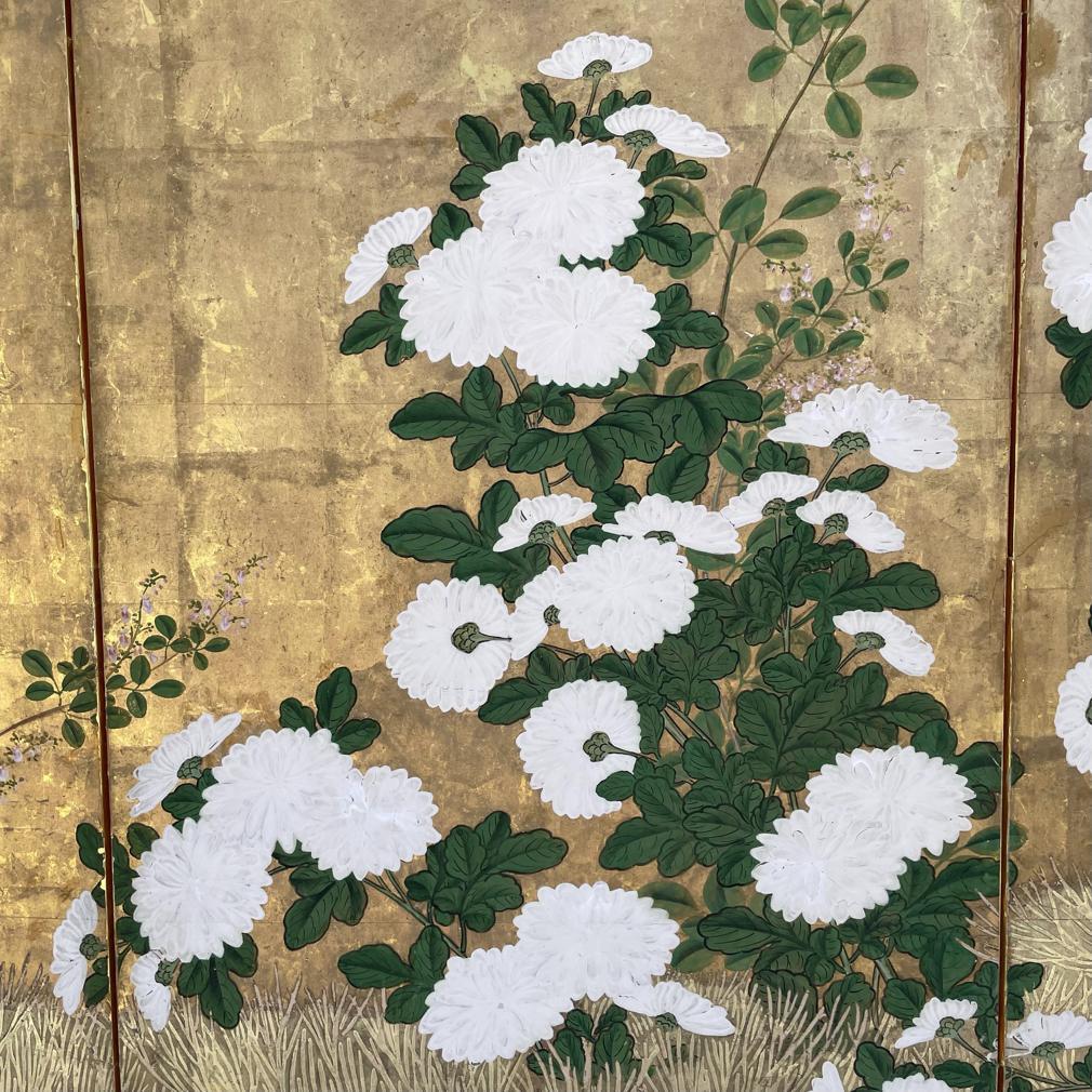 Kiku to Hagi Byobu, stile scuola Rinpa, periodo Edo. in vendita 6