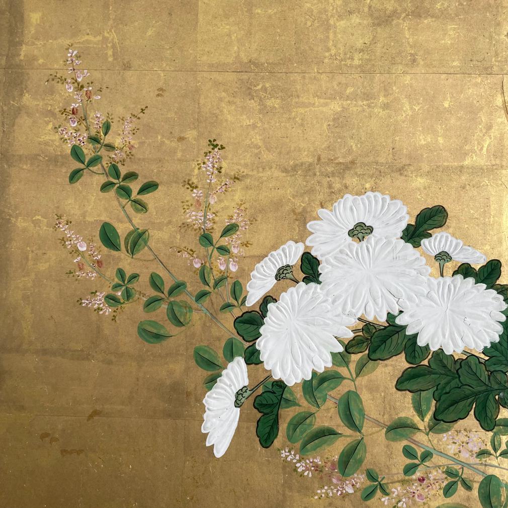 Kiku to Hagi Byobu, stile scuola Rinpa, periodo Edo. in vendita 10