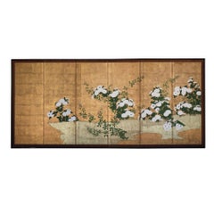 Kiku to Hagi Byobu, Rinpa School Style, Edo Period.