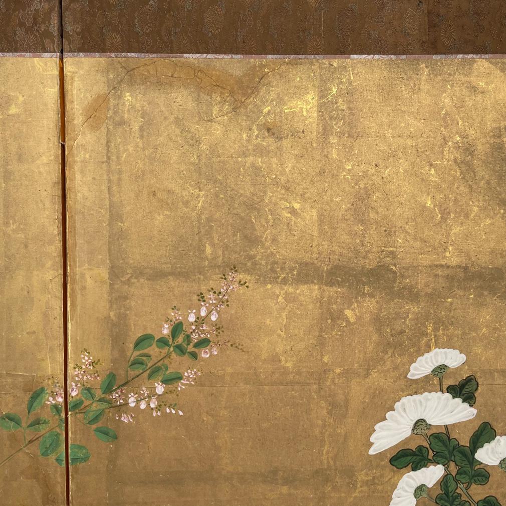 Kiku to Hagi Byobu, stile scuola Rinpa, periodo Edo. in vendita 2