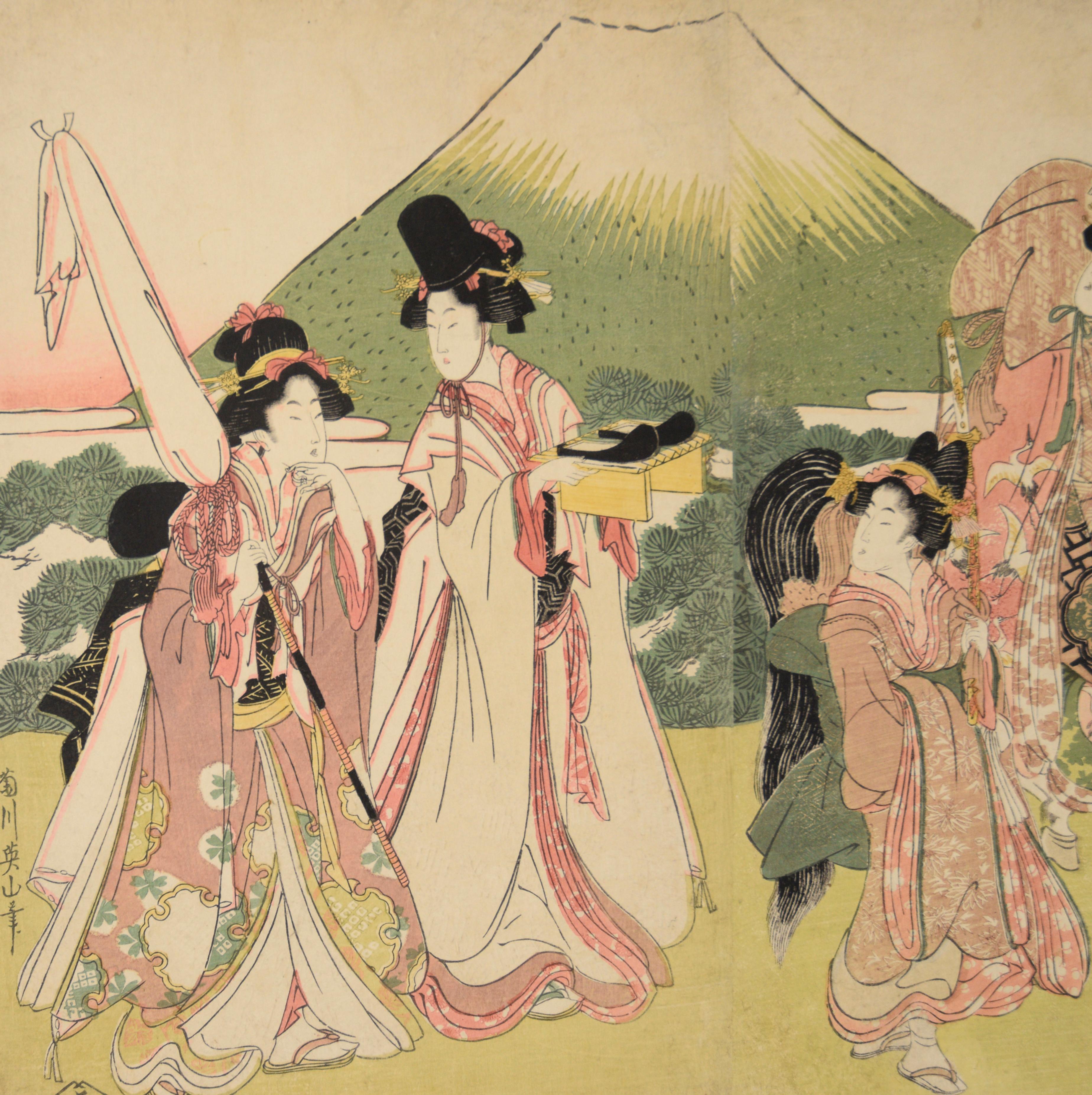 Narihira's Journey to the East - Japanese Woodblock on Paper by Kikugawa Eizan For Sale 3