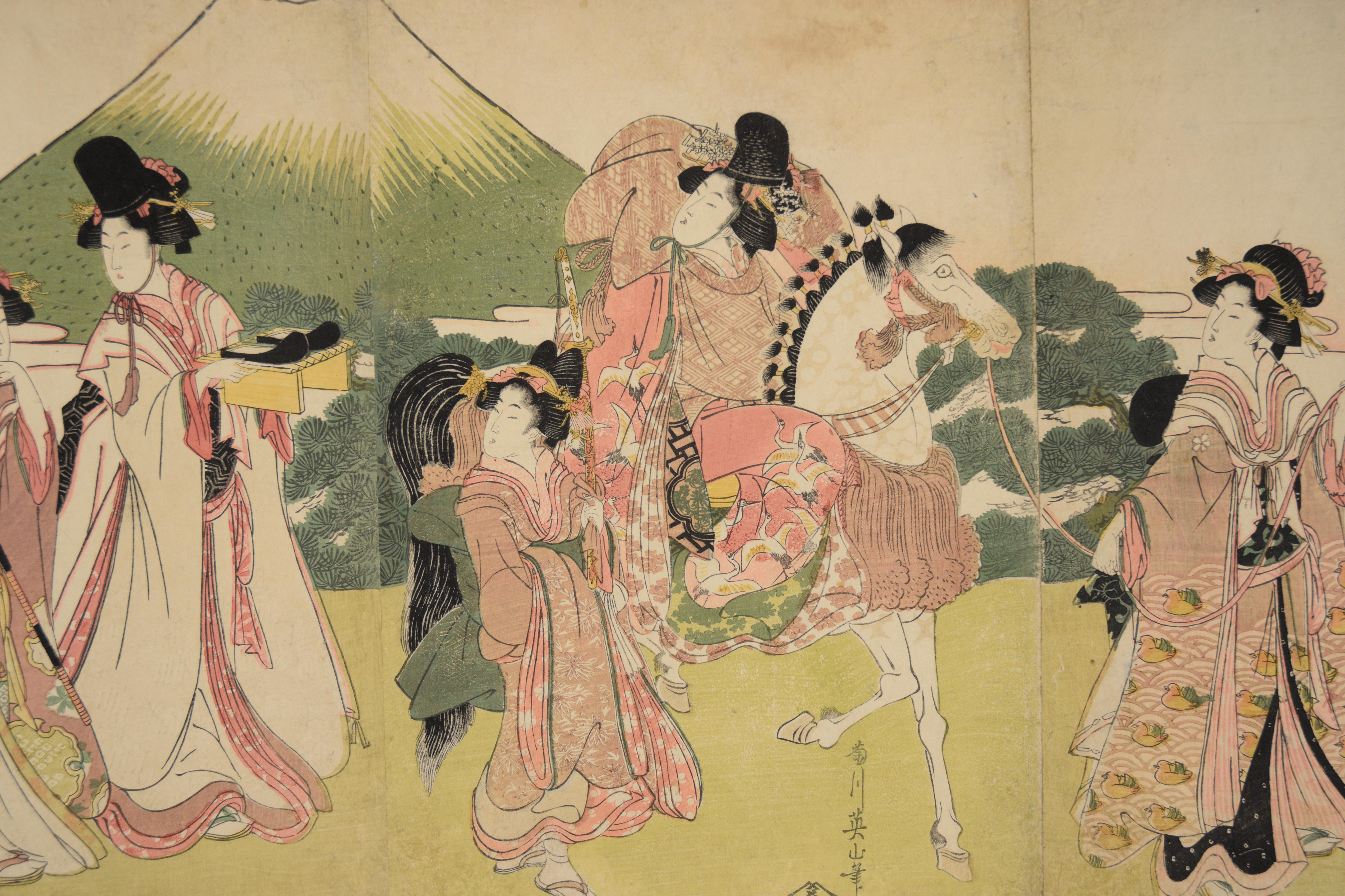 Narihira's Journey to the East - Japanese Woodblock on Paper by Kikugawa Eizan For Sale 4
