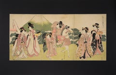 Viaje de Narihira a Oriente - xilografía japonesa sobre papel de Kikugawa Eizan
