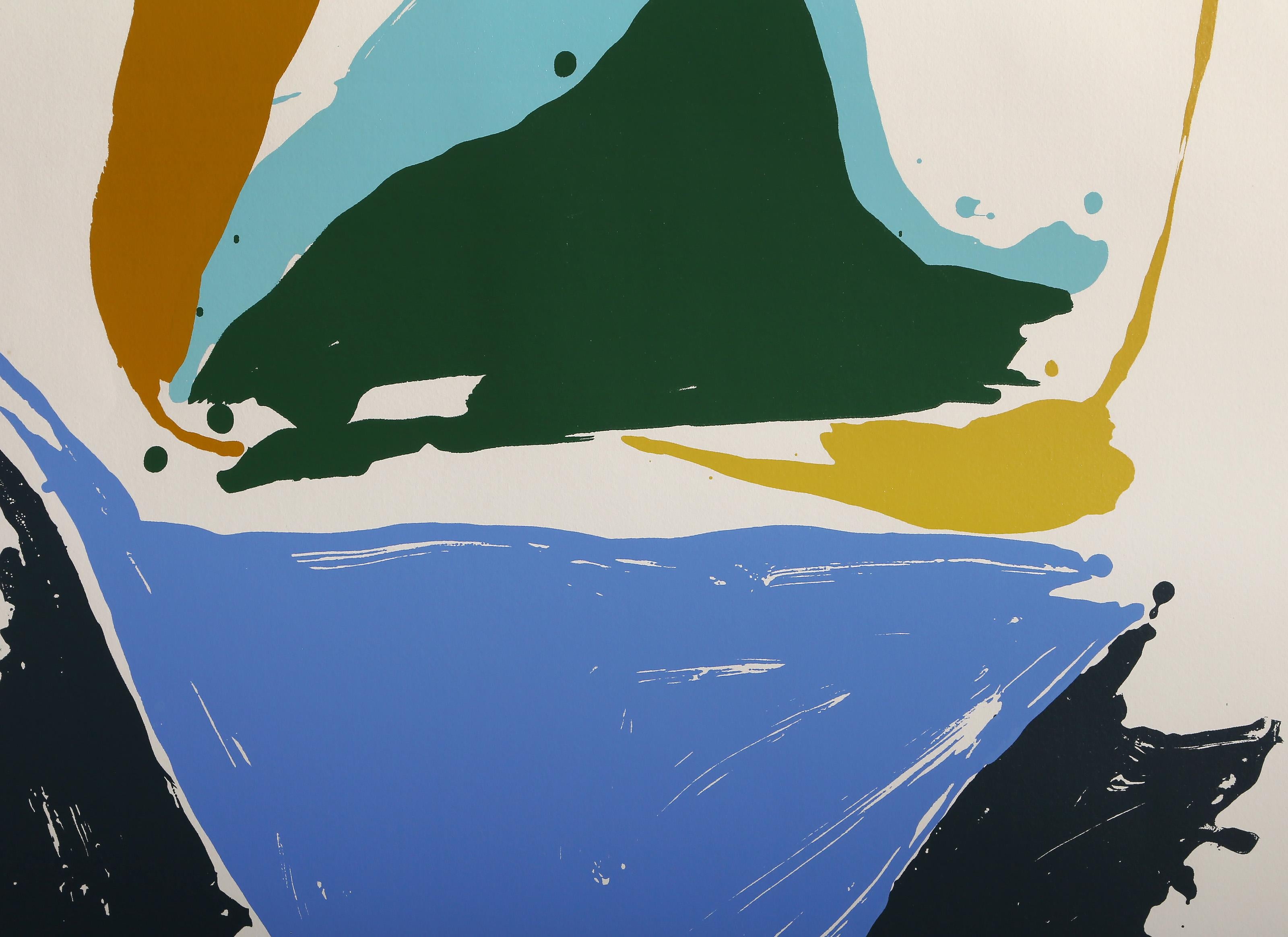 Cinco azules, serigrafía expresionista abstracta de Kikuo Saito en venta 1