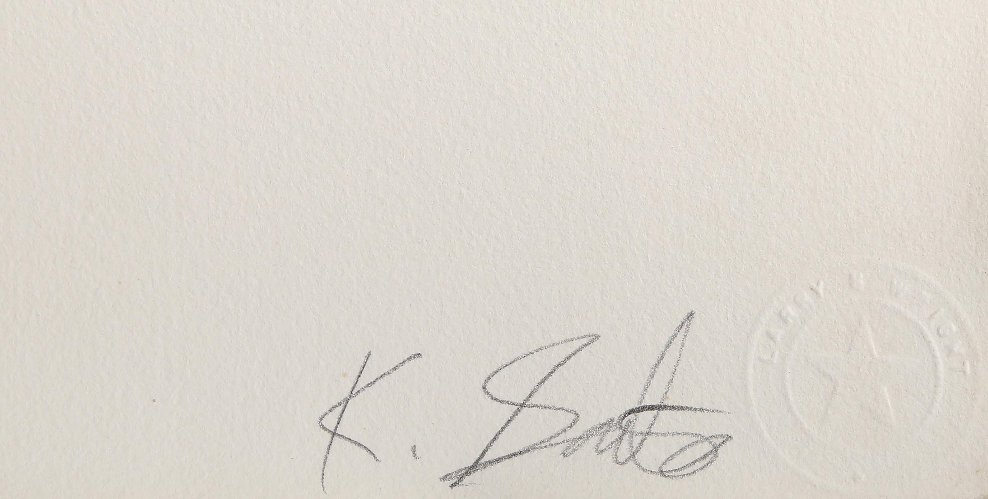 Cinco azules, serigrafía expresionista abstracta de Kikuo Saito en venta 3