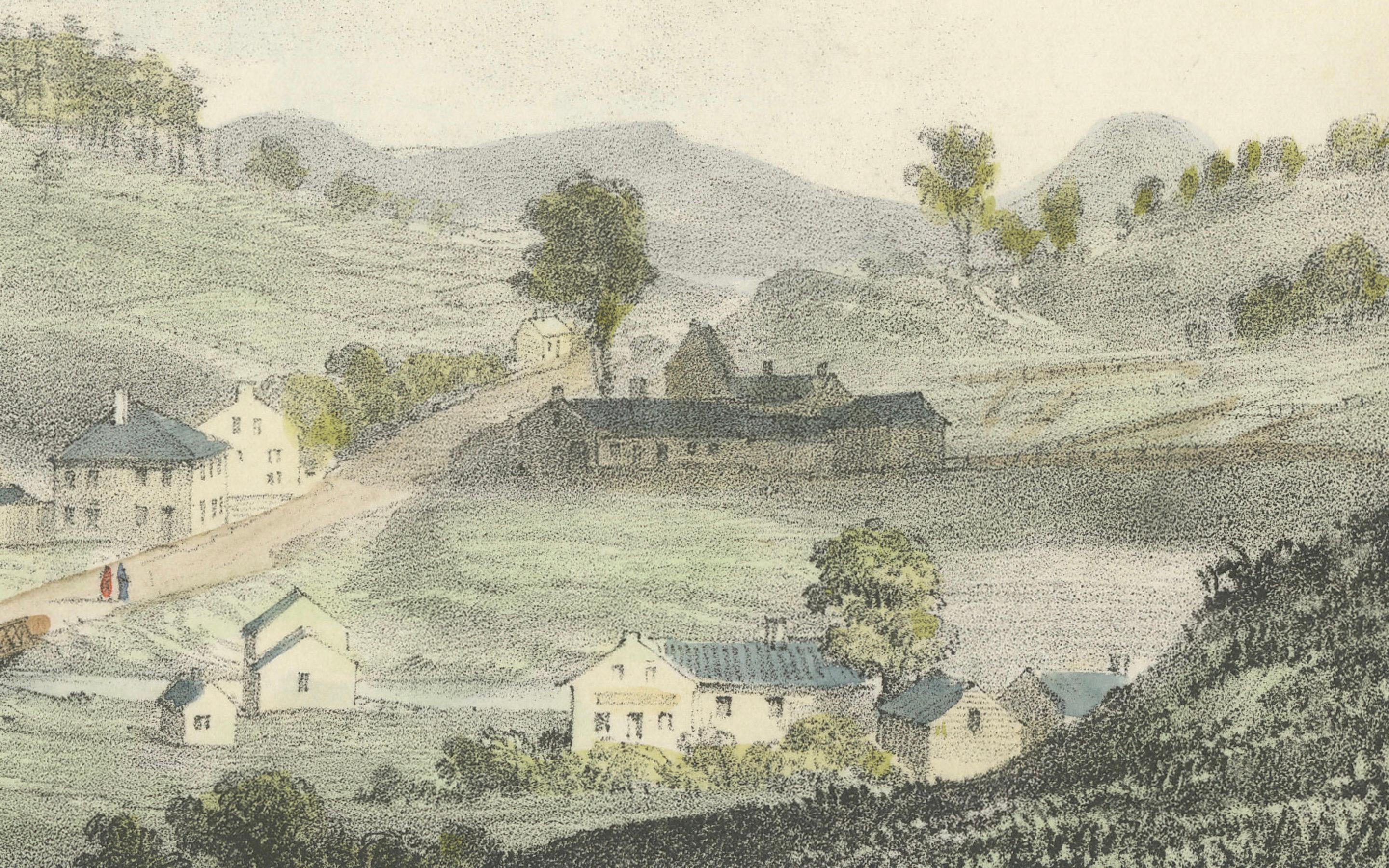 Kilborn's Mills at the Canada-U.S. Border: Hand-Colored 19th-Century Lithograph