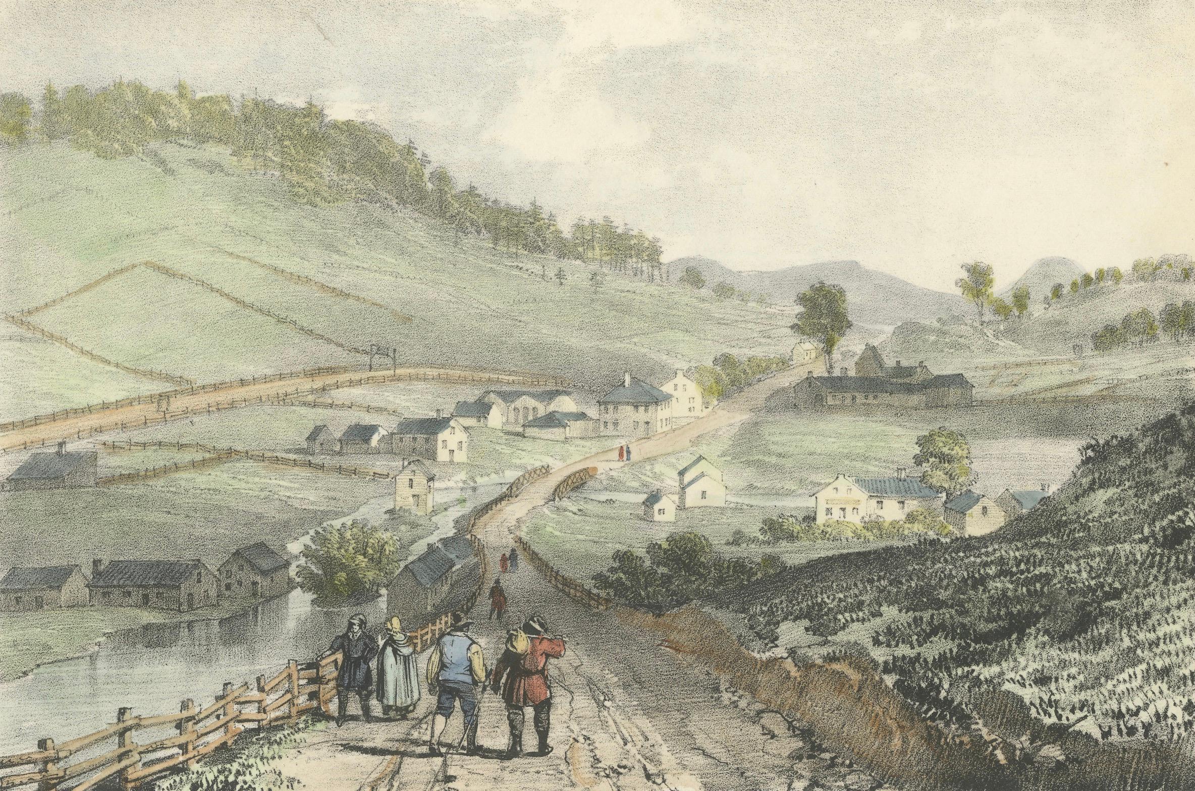 Kilborn's Mills at the Canada-U.S. Border: Hand-Colored 19th-Century Lithograph