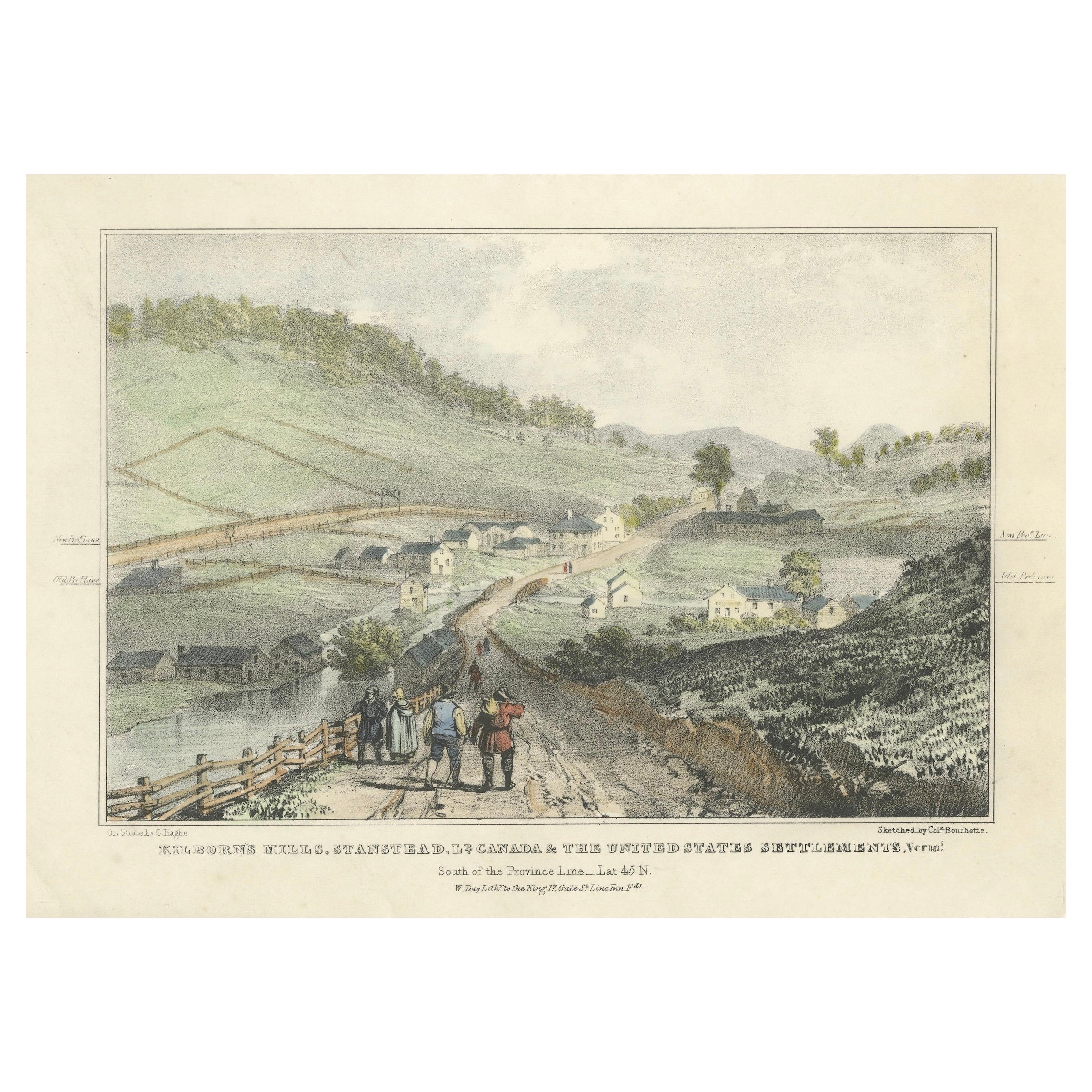 Kilborn
s Mills at the Canada-U.S. Border: Handkolorierte Lithographie des 19. Jahrhunderts im Angebot