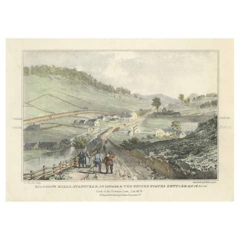 Kilborn's Mills at the Canada-U.S. Border: Hand-Colored 19th-Century Lithograph