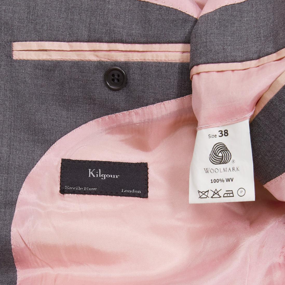KILGOUR Saville Row grey virgin wool pink lining blazer jacket UK38 M For Sale 3