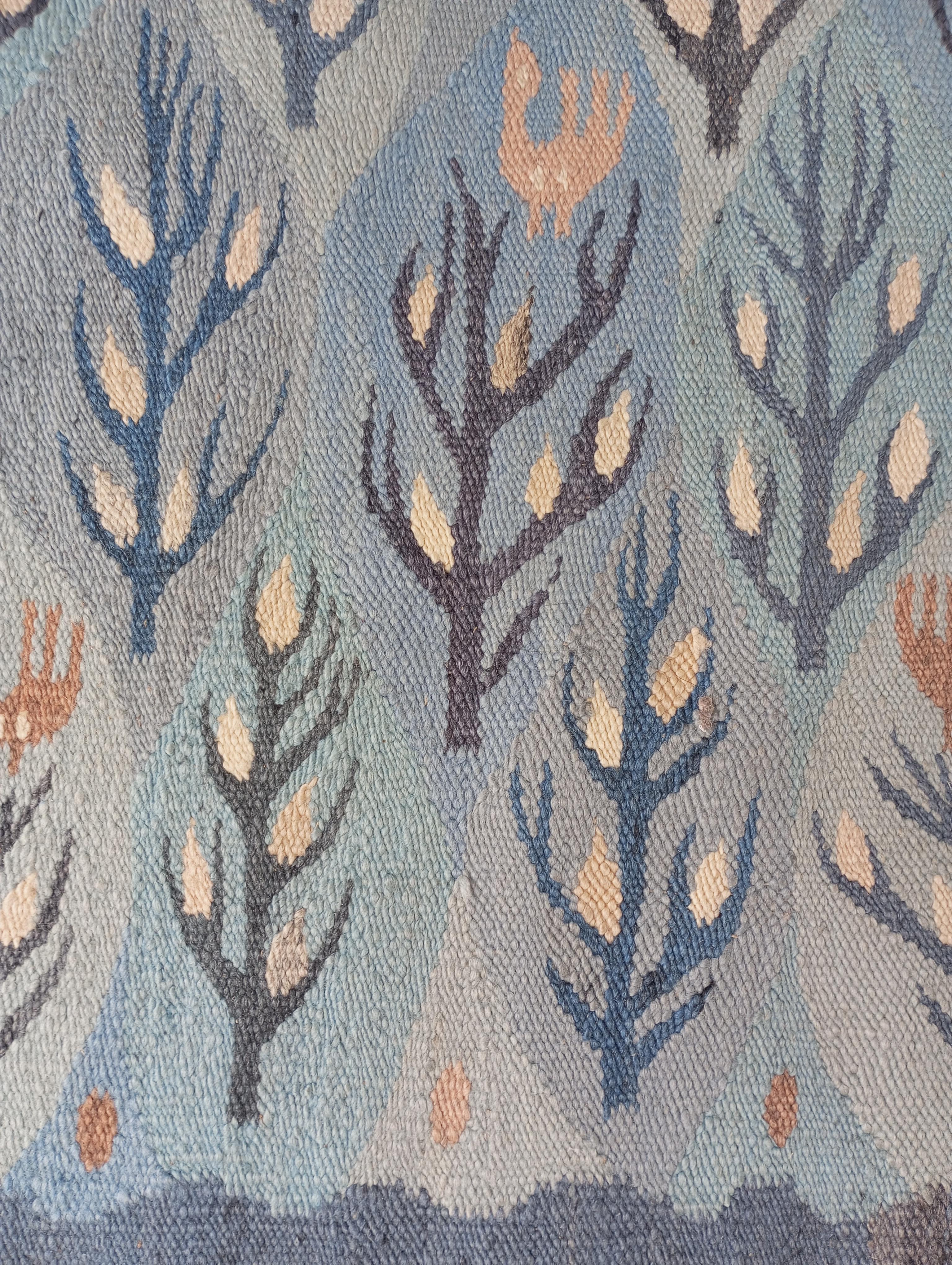 Swedish Kilim/arazzo hand-woven wool vintage 1970s light blue For Sale