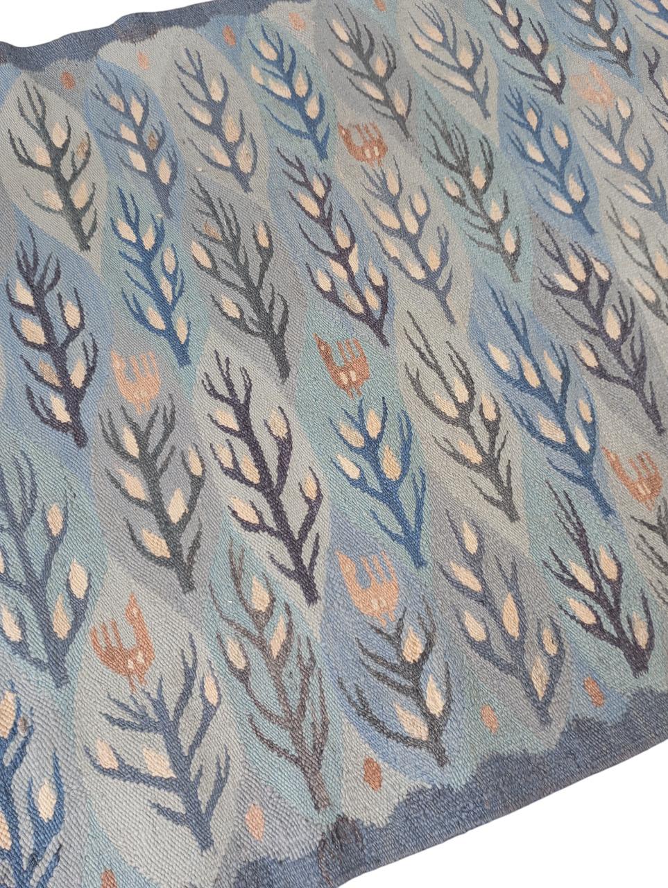 Hand-Woven Kilim/arazzo hand-woven wool vintage 1970s light blue For Sale