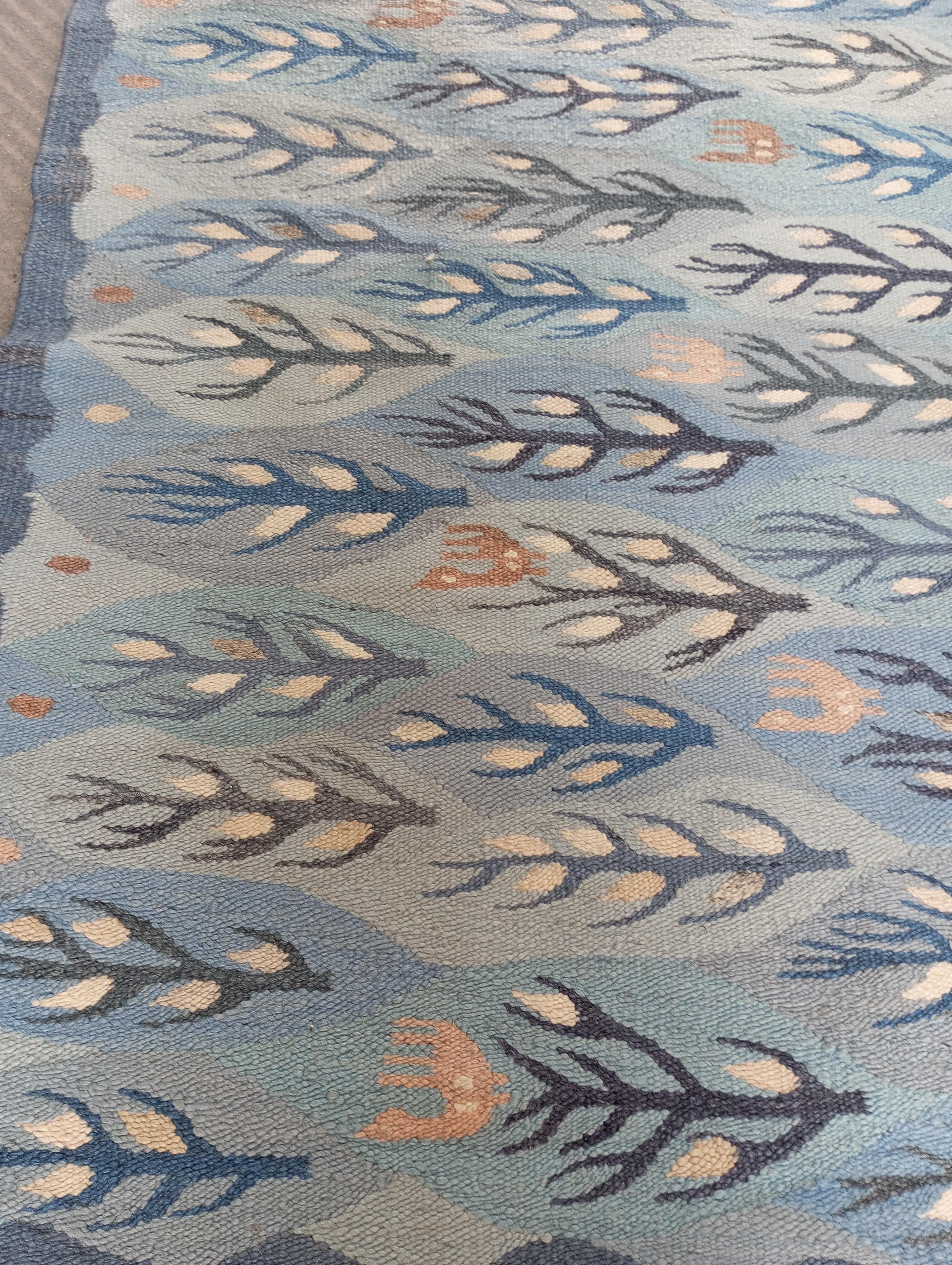 Late 20th Century Kilim/arazzo hand-woven wool vintage 1970s light blue For Sale