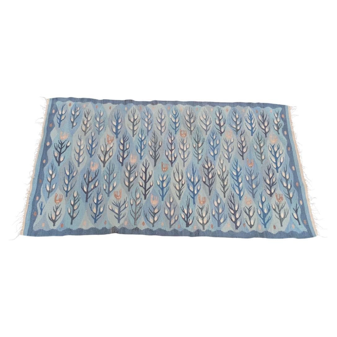 Kilim/arazzo hand-woven wool vintage 1970s light blue
