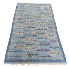 Vintage 1970, kilim/arazzo de laine tissé à la main, bleu clair