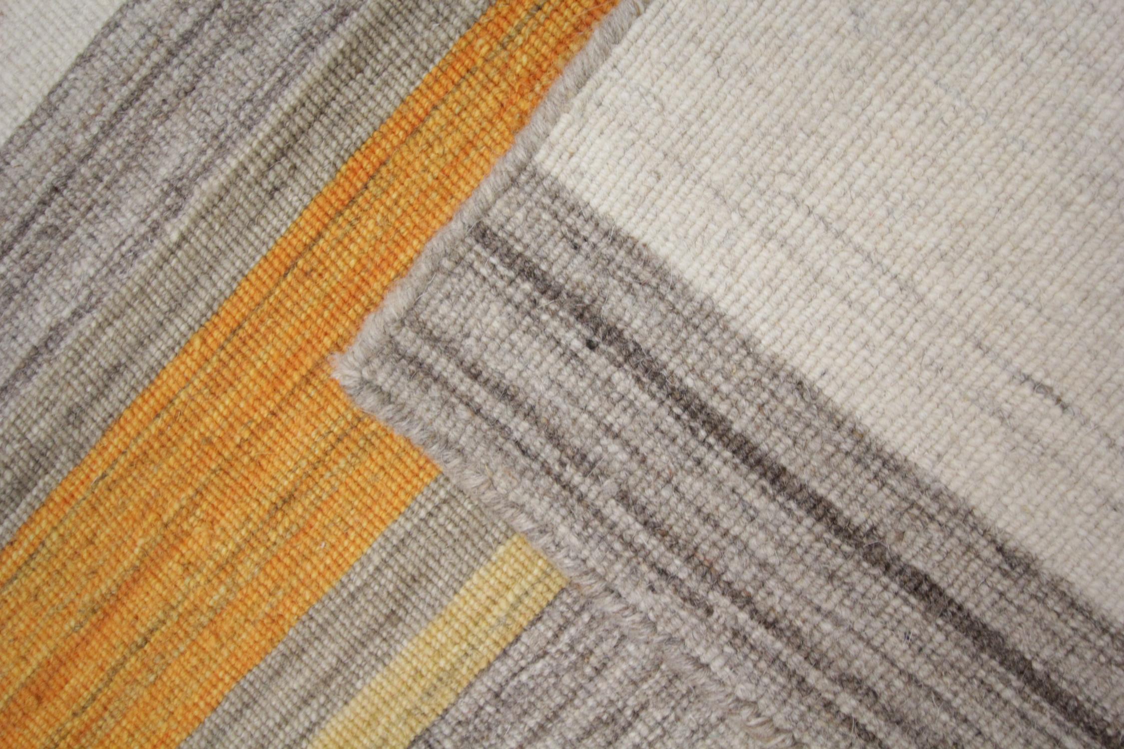 Hand-Knotted Kilim Area Rug Modern Striped Kilim Rug, Yellow Grey Carpet Rug- 123x177cm For Sale