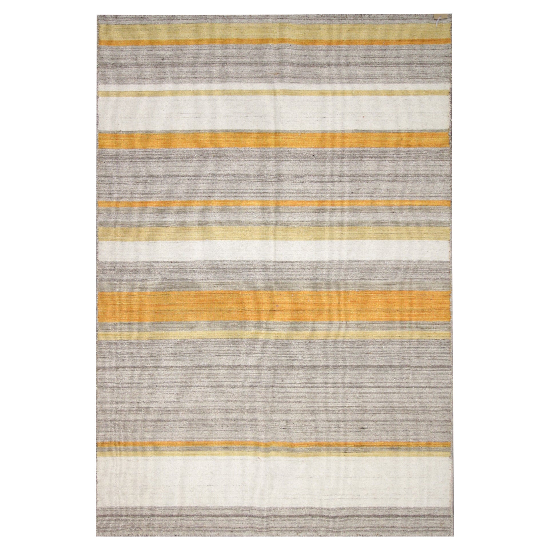 Tapis Kilim moderne rayé Tapis Kilim, tapis gris jaune Tapis 123 x177 cm