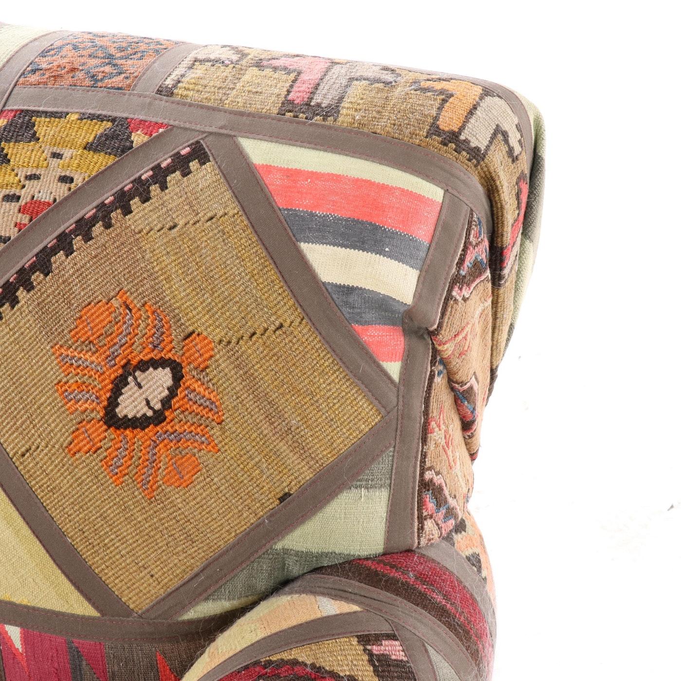Kilim Clad Custom Handmade Armchair, Lounge with Ottoman, Santa Fe, New Mexico  In Good Condition In Brooklyn, NY
