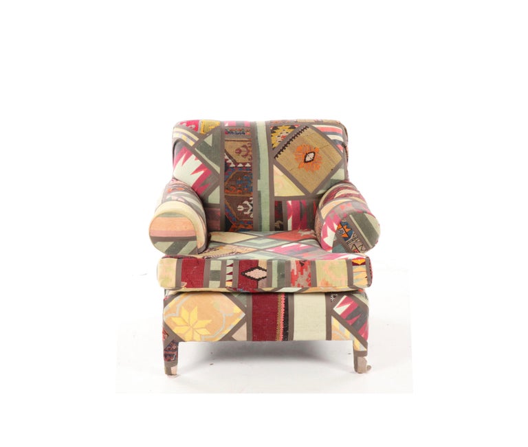 Kilim Clad Custom Handmade Sofa and Armchair with Ottomon, Santa Fe