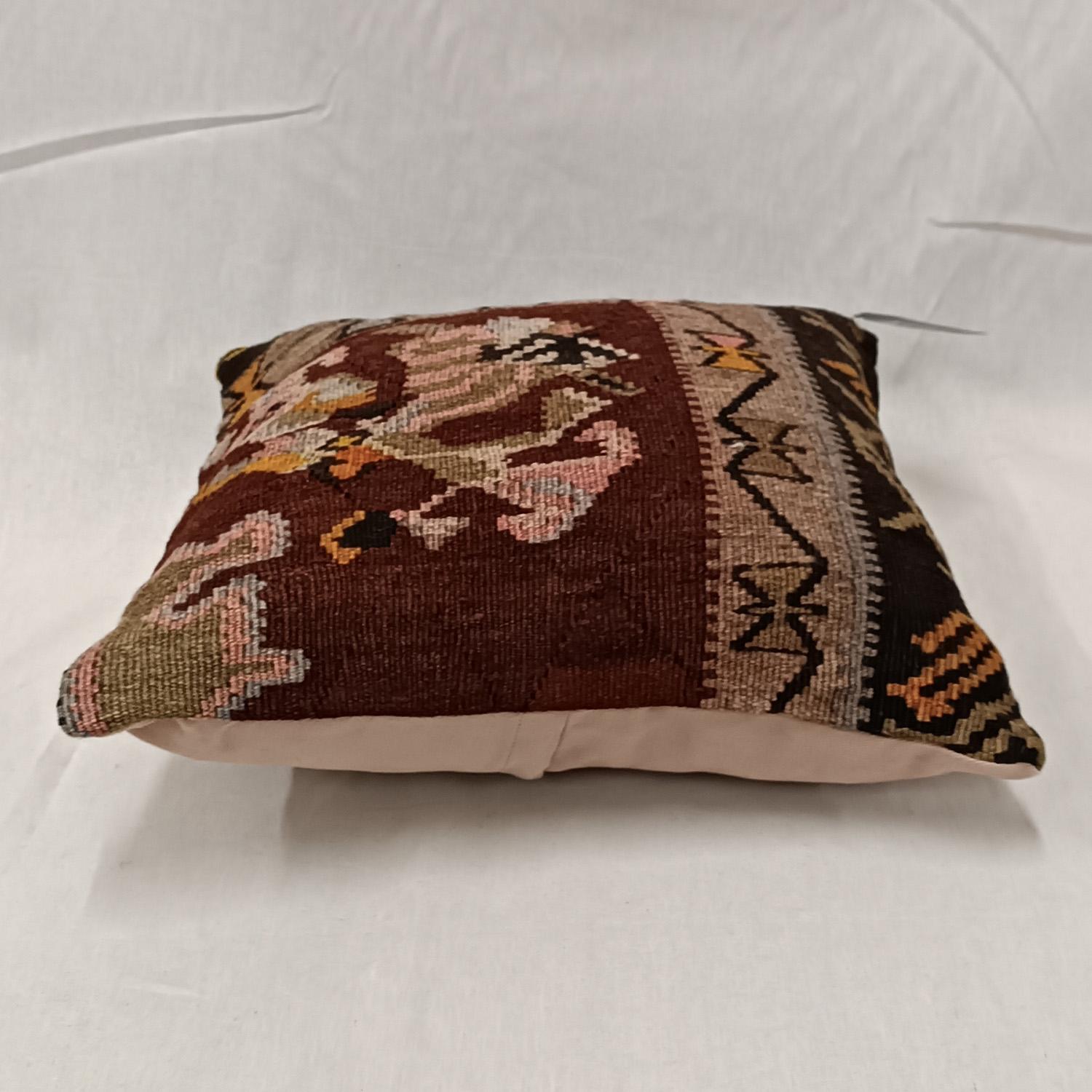 Copricuscino Kilim Marrone Khaki Cuscino Tribale in Lana Zigzag Contemporaneo Geometrico in vendita 2