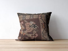 Kilim Cushion Cover Brown Khaki Tribal Zigzag Wool Pillow Contemporary Geometric