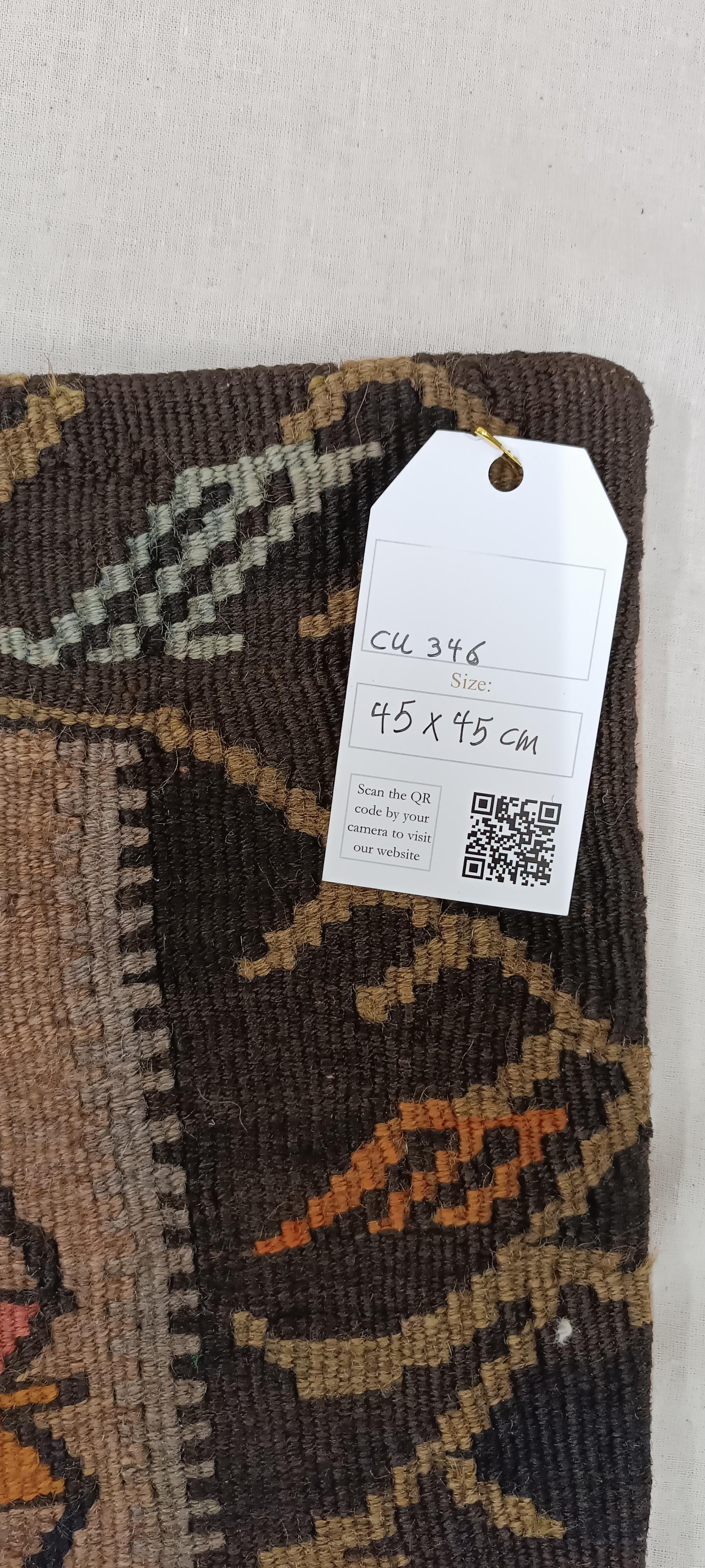 Copricuscino Kilim Marrone Khaki Cuscino Tribale in Lana Zigzag Contemporaneo Geometrico in vendita 1