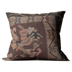 Kilim Cushion Cover Brown Khaki Tribal Zigzag Wool Pillow Contemporary Geometric