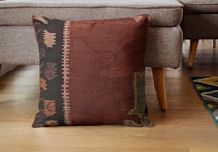 Modern Cushion Cover Burgundy Tribal Zigzag Wool Pillow Contemporary Geometric