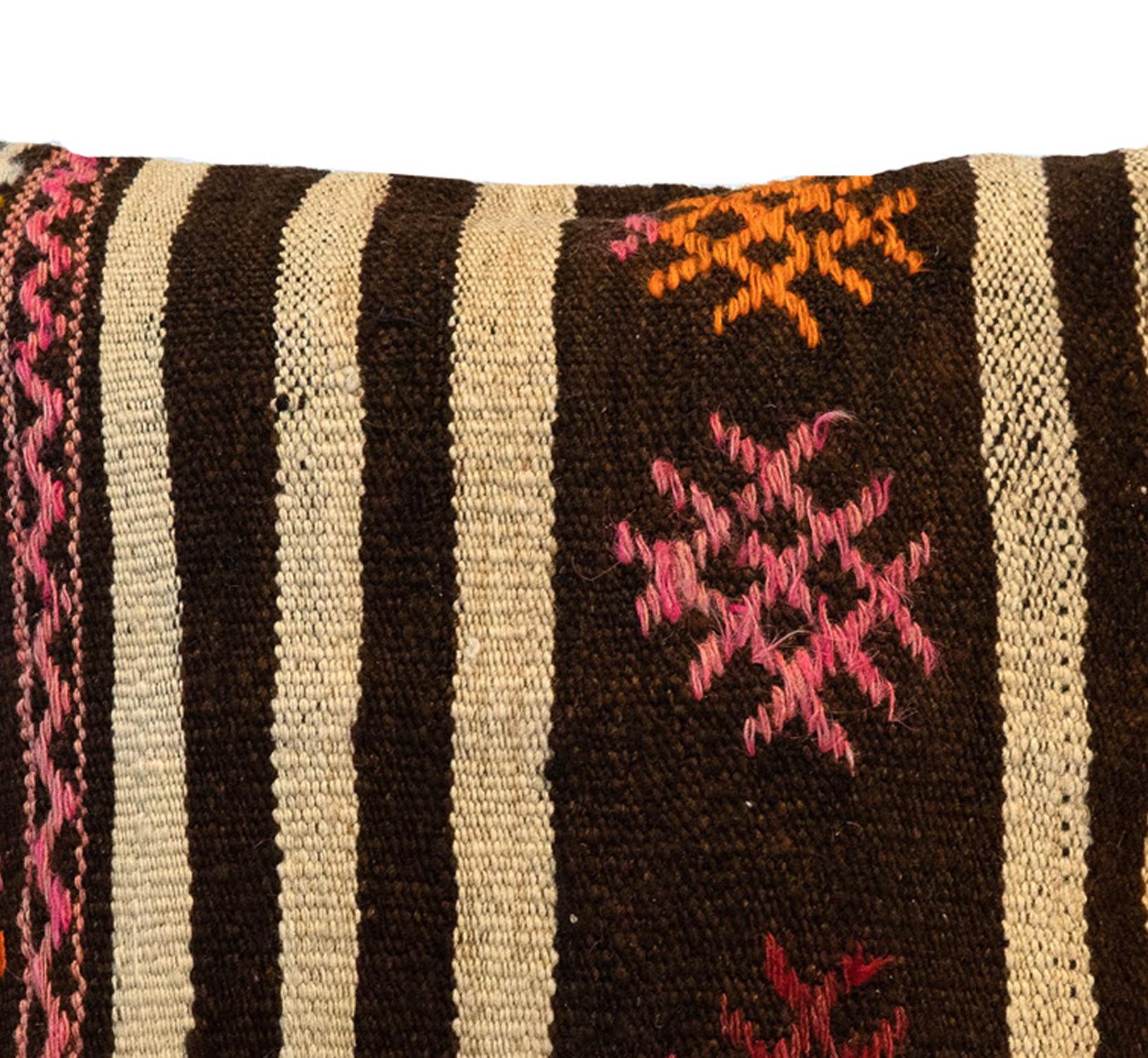 Vegetable Dyed Kilim Cushion Cover Handwoven Oriental Wool Scatter Cushion Brown Pink