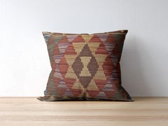 Kilim Cushion Cover, Multicolor Tribal Zigzag Wool Pillow Contemporary Geometric