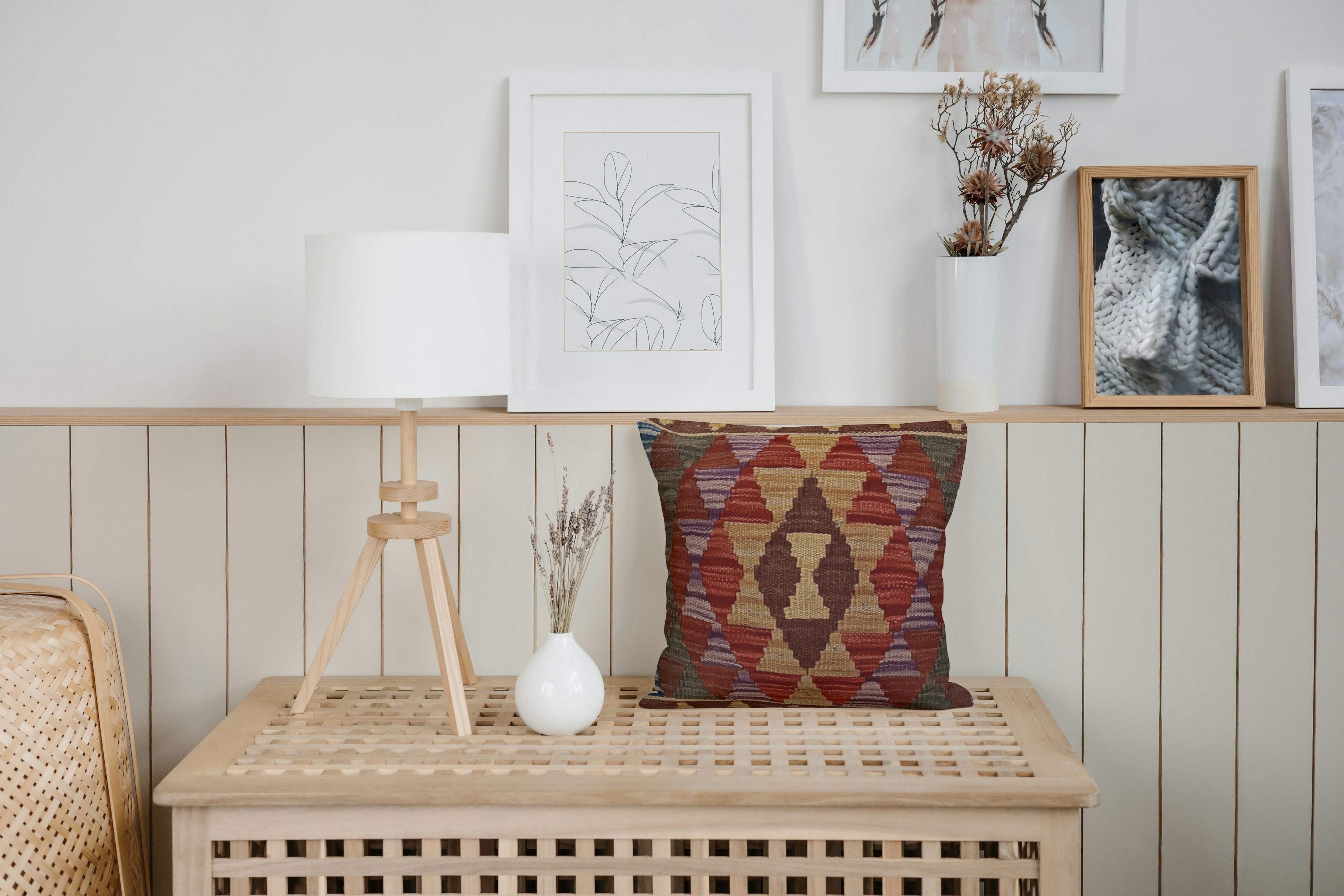 Cojín Kilim, Multicolor Tribal Zigzag Lana Cojín Geométrico Contemporáneo Afgano en venta
