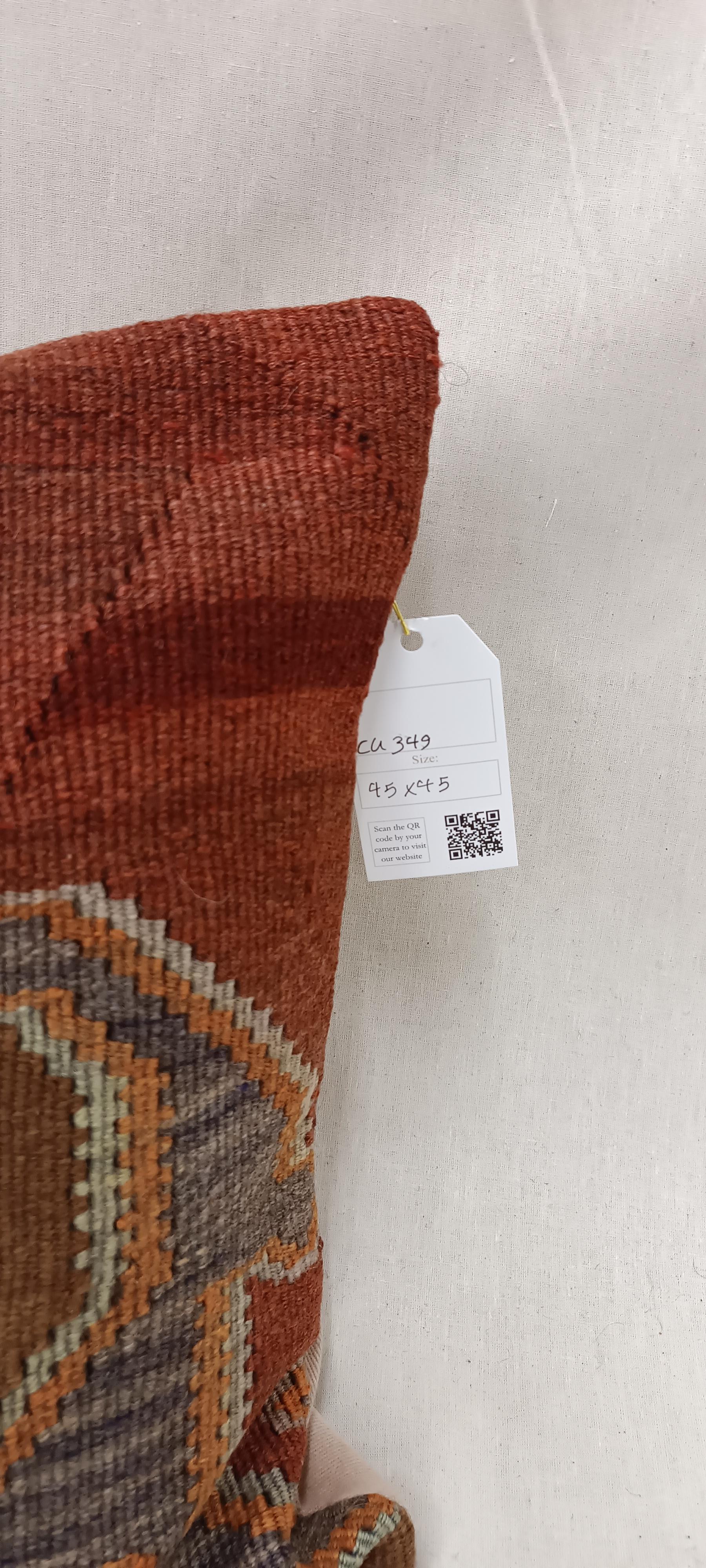 Kilim Kissenbezug, Multicolor Tribal Zigzag Wolle Kissen Zeitgenössisch Geometrisch im Zustand „Neu“ im Angebot in Wembley, GB